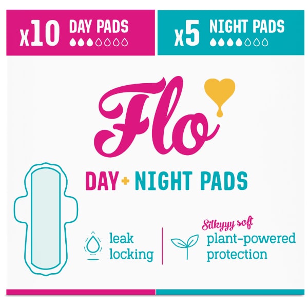 Flo Bamboo Period Pads with Wings Pack, 10 Day + 5 Night