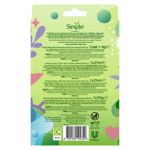 Simple Sheet Mask Pamper Pack (4 X Sheet Mask)