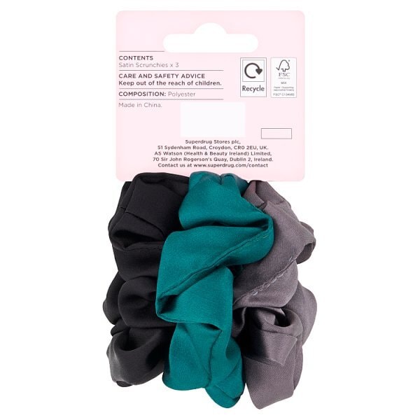 Studio London Green & Charcoal Satin Scrunchies 3 Pack