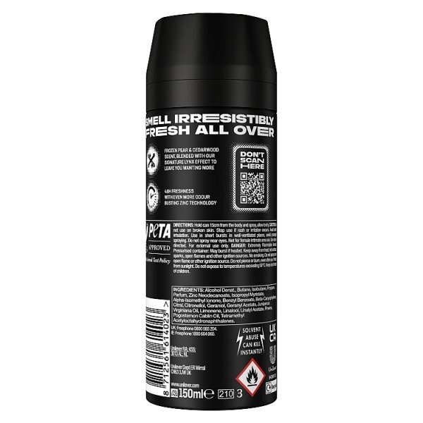 Lynx 48 Hour Aerosol Bodyspray Deodorant Black 150ml