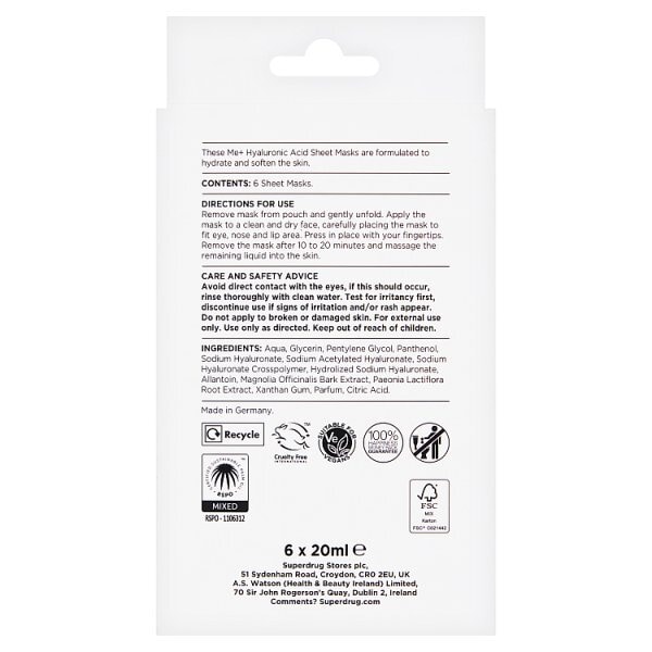 Me+ Hyaluronic Acid Sheet Mask 6pk