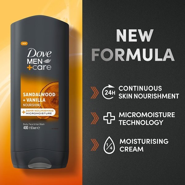 Dove Men+Care Sandalwood + Vanilla 3-in-1 Hair, Face & Body Wash 400ml
