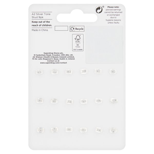 Superdrug Silver Tone Stud 9pk