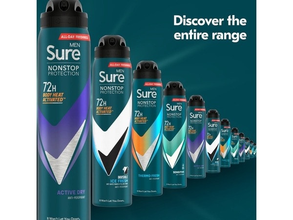 Sure Men Antiperspirant Deo Aerosol Nonstop Active Dry 250ml