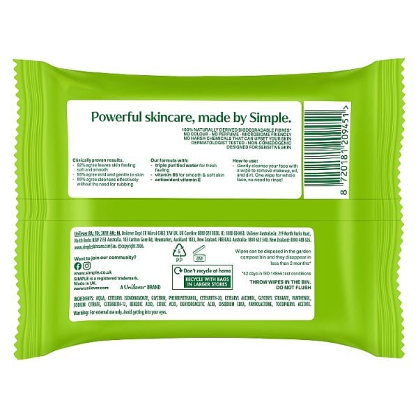 Simple Kind to Skin Bio-degradable Cleansing Wipes 50 wipes