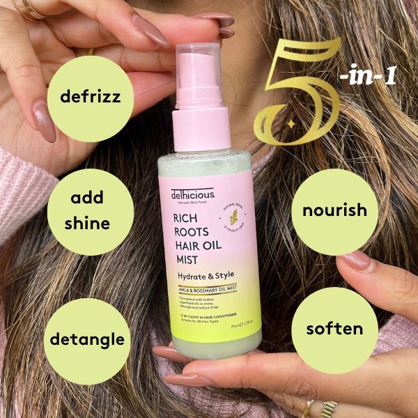 Delhicious Rich Roots 5-In-1 Leave In Hair Oil Mist 75Ml