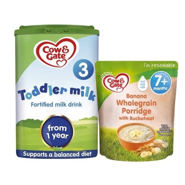 Cow&Gate Banana Wholegrain Porridge and Comfort Milk Bundle
