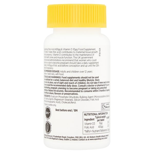 Superdrug Folic Acid 400ug + Vitamin D 10ug 90s
