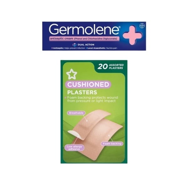 Germolene Dual Action & Superdrug Cushioned Plasters Bundle