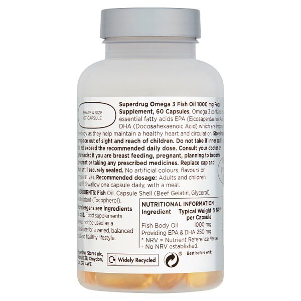 Superdrug Omega 3 Fish Oil High Strength 1000mg Capsules X60