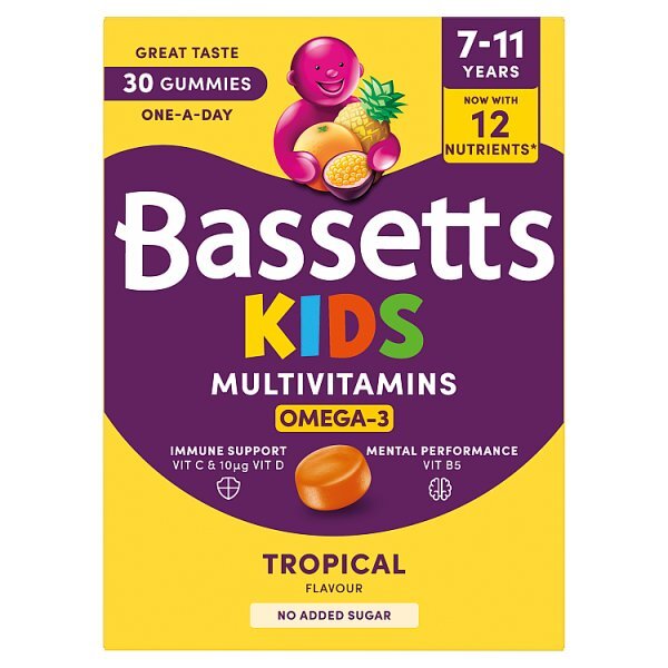 Bassetts Kids Multivitamins 7-11 Omega-3 Tropical 30S