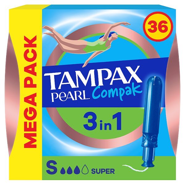 Tampax Compak Pearl Applicator Tampons Super x36