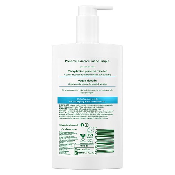 Simple Hydrate+ Micellar Facial Cleanser 240 ml