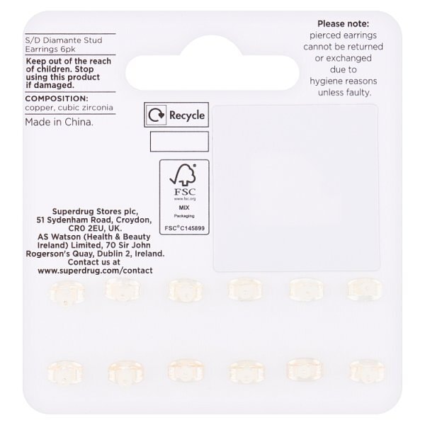 Superdrug Diamante Stud Earrings 6 Pack