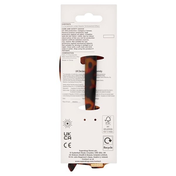 Superdrug Large Square Sunglasses Tortoiseshell