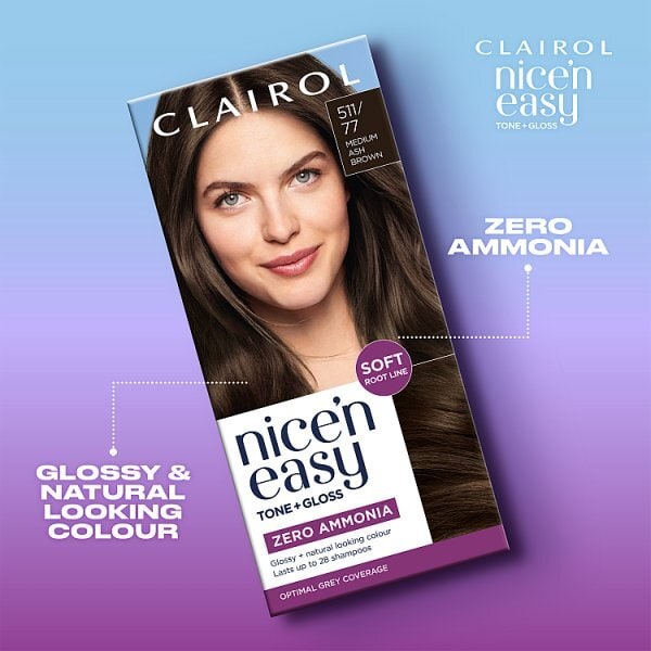 Clairol Nice'n Easy Tone+Gloss Semi-Permanent Hair Dye Med Ash Brown