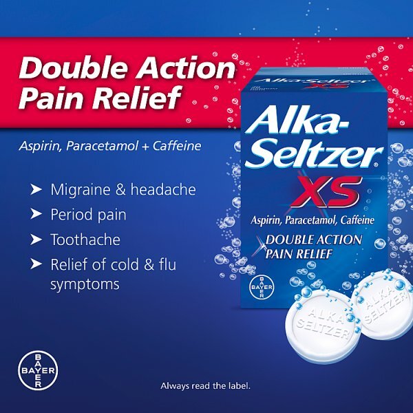 Alka Seltzer Antacid XS Effervescent Pain Relief 20 Tablets