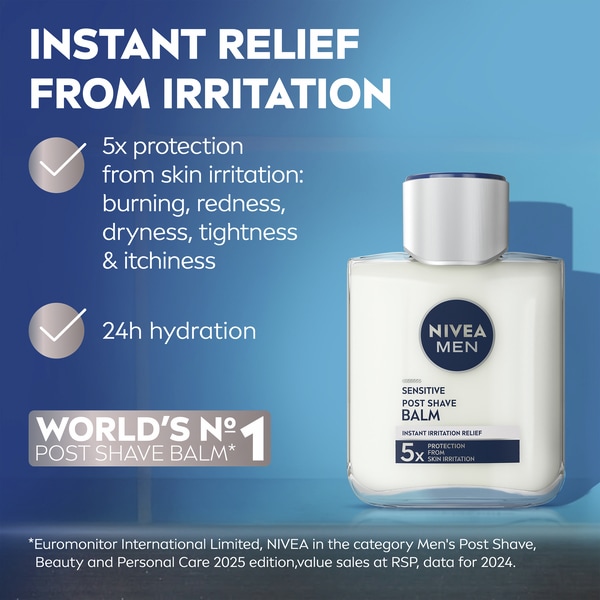 NIVEA MEN Sensitive Post Shave Balm with 0% Alcohol, 100ml