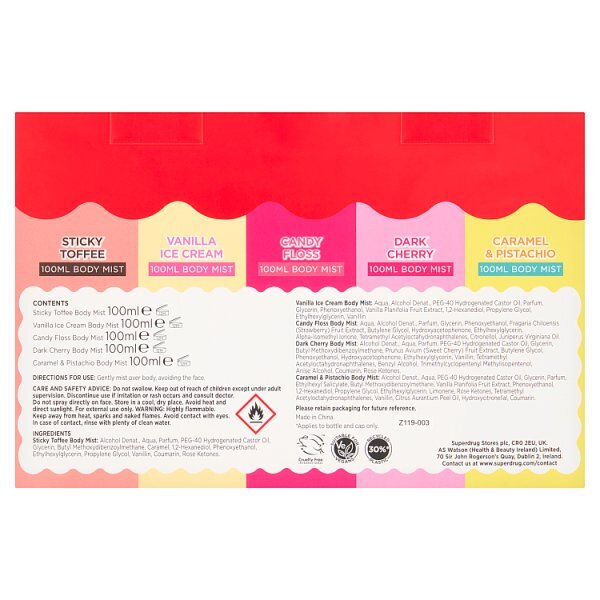 Superdrug Fruity Fragrance Mist Collection Gift Set 5 x 100ml
