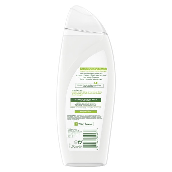 Simple Kind to Skin Refreshing Shower Gel 500ml