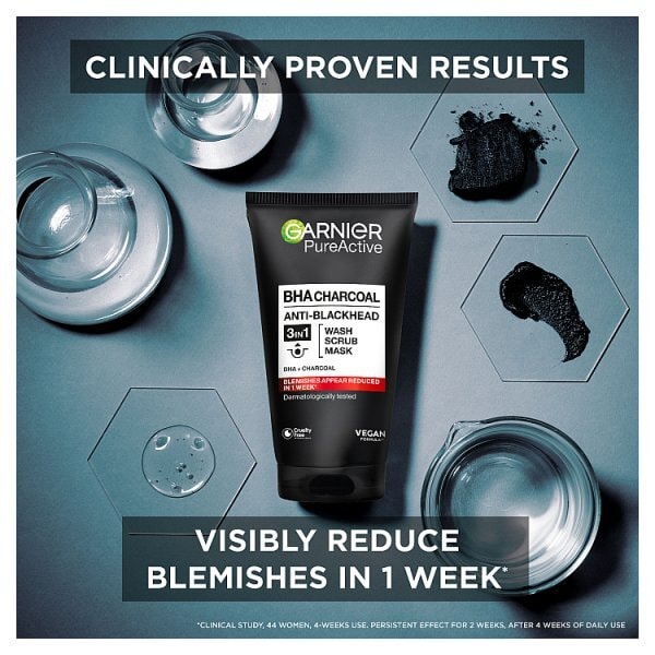 Garnier Pure Active 3in1 Charcoal Blackhead Mask Wash Scrub 150ml