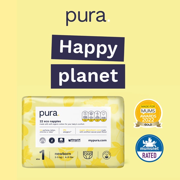 Pura Premium Eco Newborn Nappies, Size 1 (2-5kg) 22 Nappies
