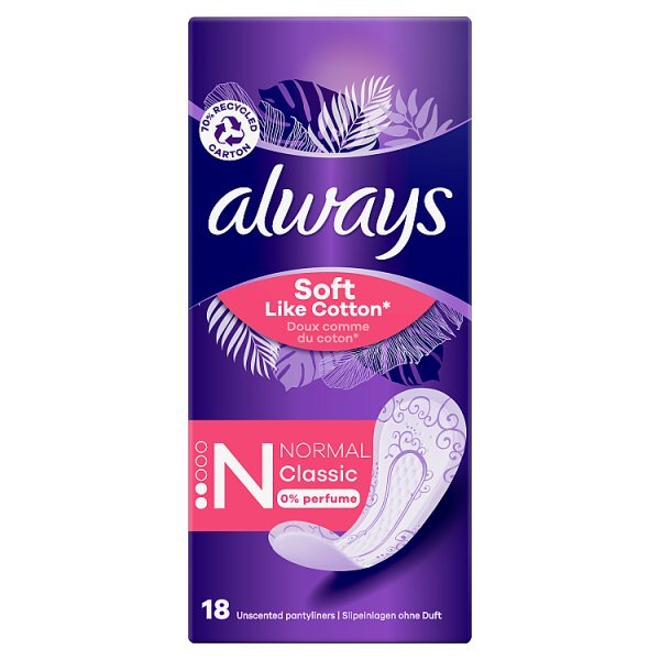 Always Soft Like Cotton Normal Liners 0% Perfume x 18