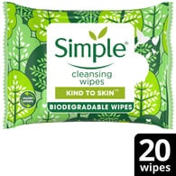 Simple Kind to Skin Biodegradable Cleansing Wipes 20pc