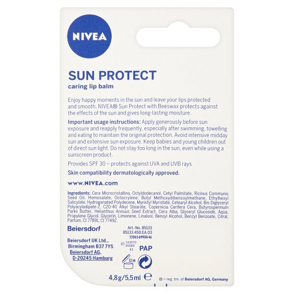 NIVEA SUN Lip Balm with SPF 30, 4.8g
