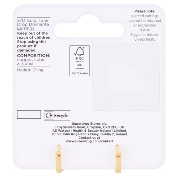 Superdrug Gold Tone Diamante Drop Earrings