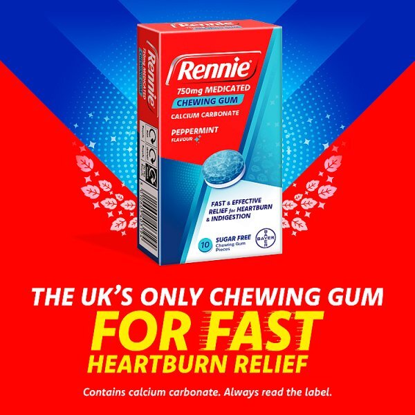 Rennie 750mg Medicated Chewing Gum Peppermint 10 Pieces