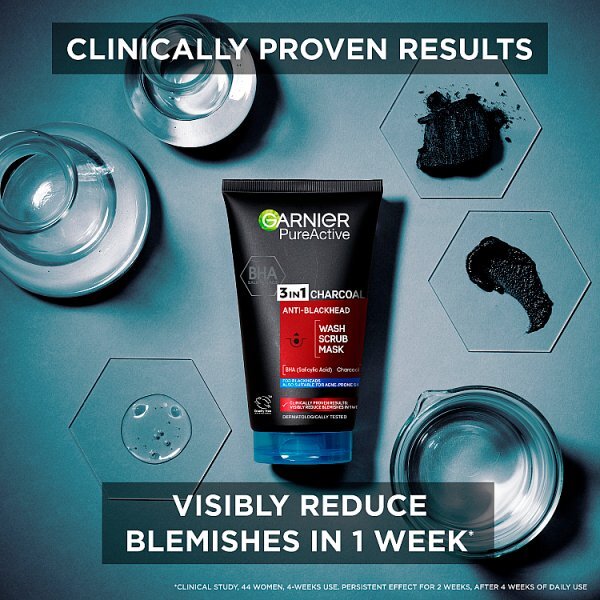 Pure Active 3in1 Charcoal Blackhead Mask Wash Scrub 150ml