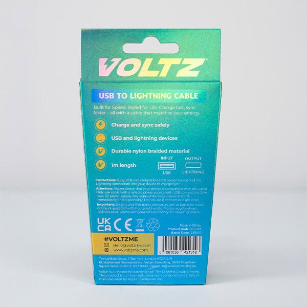 Voltz Usb To Lightning Cable Turquoise