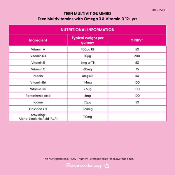 Superdrug Vegan Teen Multivitamin Gummies 30s
