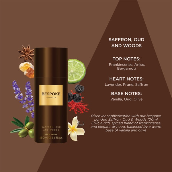 Bespoke Saffron, Oud and Woods body spray 150ml