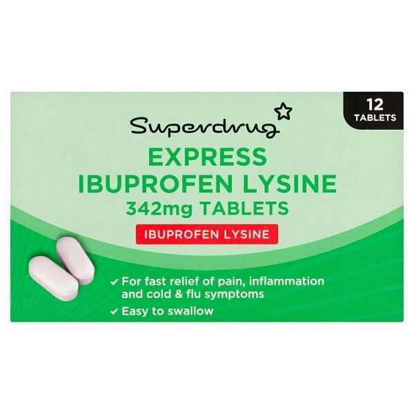 Superdrug Ibuprofen Lysine 12 Express Tablets 342mg