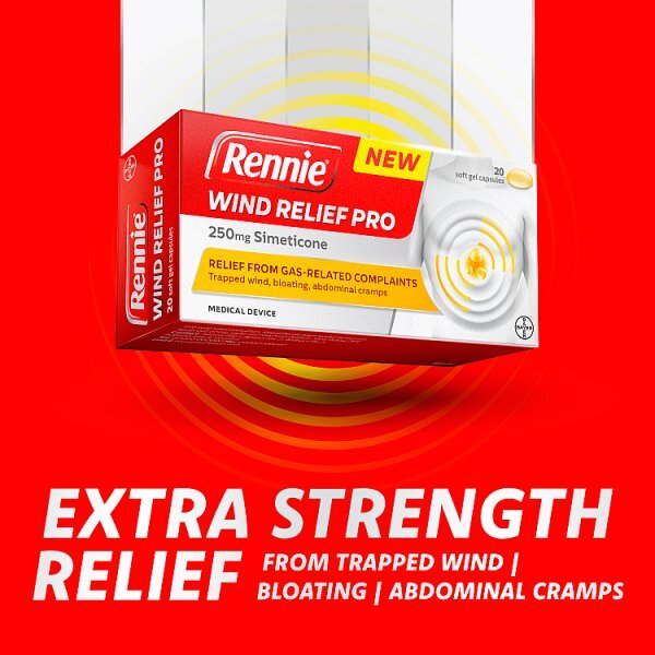 Rennie Wind Relief Pro 250mg Simeticone 20 Capsules