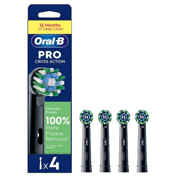 Oral-B Pro Cross Action Black Toothbrush Heads, 4 Counts