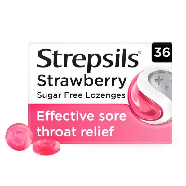 Strepsils Strawberry Sugar Free Sore Throat Lozenges 36s