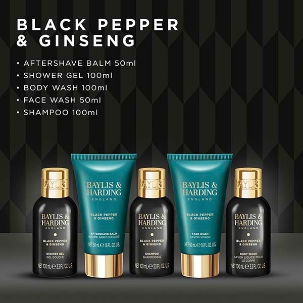 Baylis & Harding Black Pepper & Ginseng Mens Grooming Gift Set 5 Piece