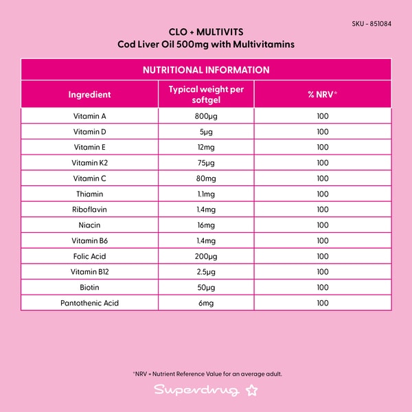 Superdrug Cod Liver Oil 500mg & Multivitamins 30s