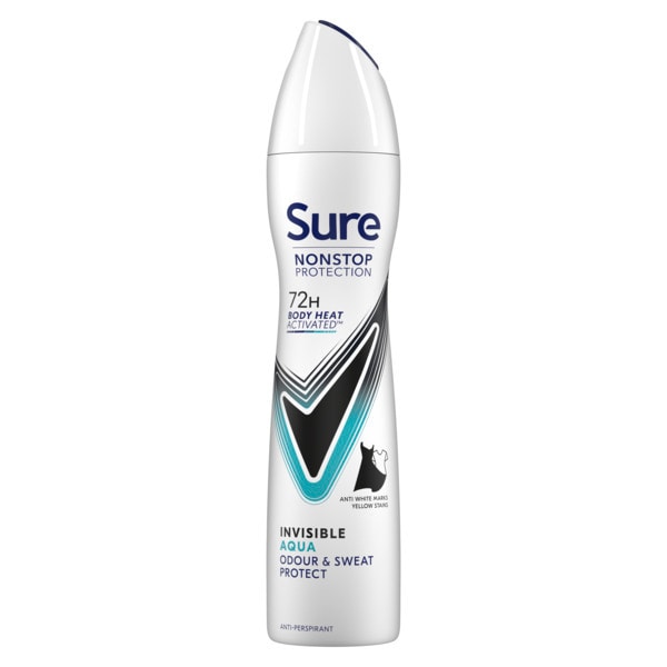 Sure Antiperspirant Deo Aerosol Nonstop Invisible Aqua 250ml