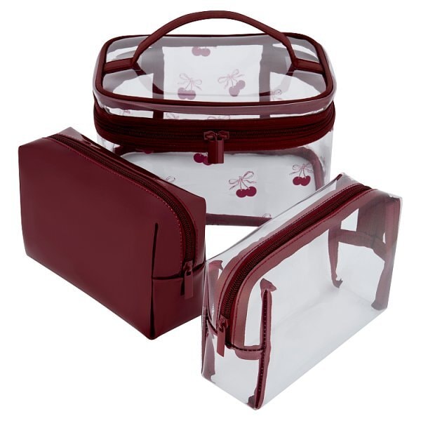 Superdrug Cherry Burgundy Large PVC Cosmetic Bag 3 Pack