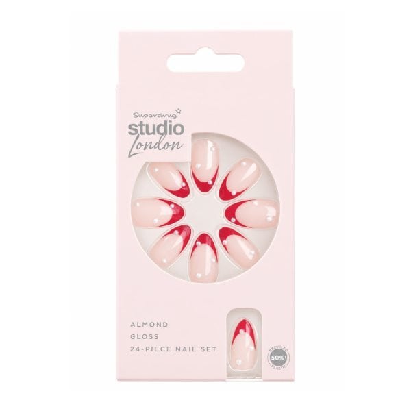 Studio London Red French Tip Pearl False Nails