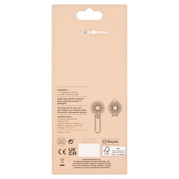 Superdrug Portable Fan Black