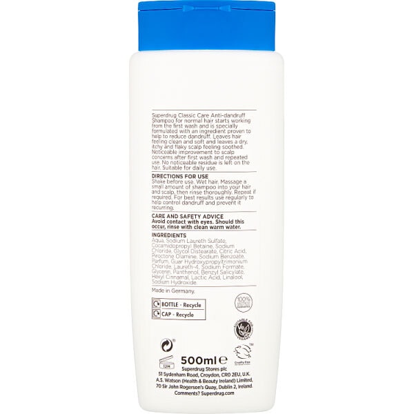 Superdrug Anti Dandruff Classic Shampoo 500ml