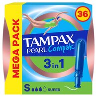 Tampax Compak Pearl Applicator Tampons Super x36