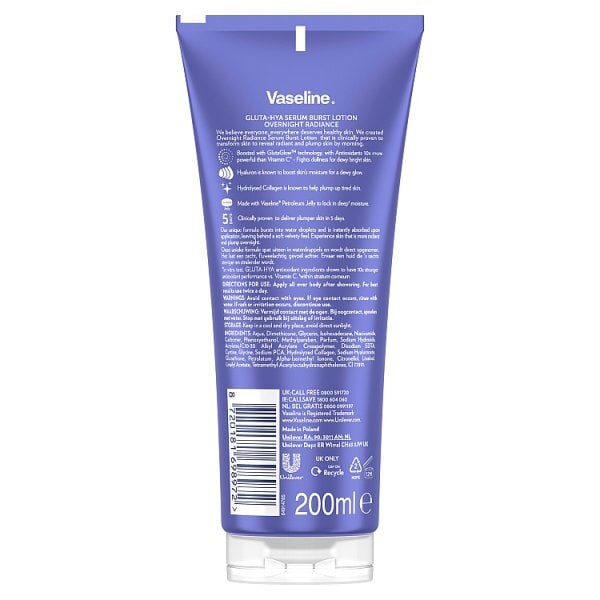 DNR Vaseline Gluta-Hya Overnight Radiance Serum Burst Lotion 200 ml