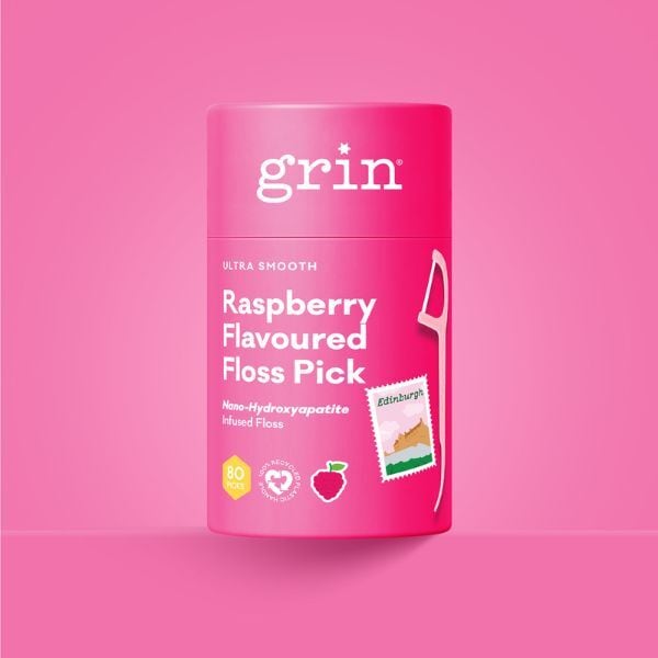 Grin Ultra Smooth Raspberry Floss Picks 80pk Canister
