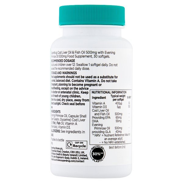Superdrug Cod Liver Oil 500mg & Evening Primrose 30s